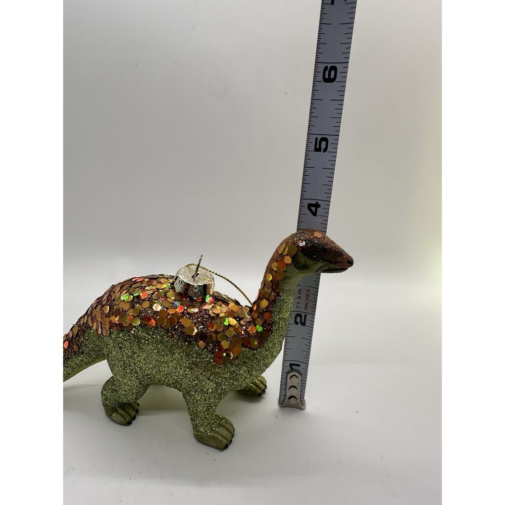Robert Stanley Blown‎ Glass Brontosaurus Dinosaur Ornament Green Orange Glitter - Picture 3 of 7